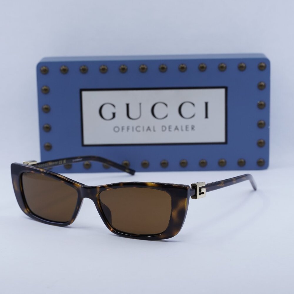 Gucci Tortoise Shell Rectangular Sunglasses with Brown Lenses